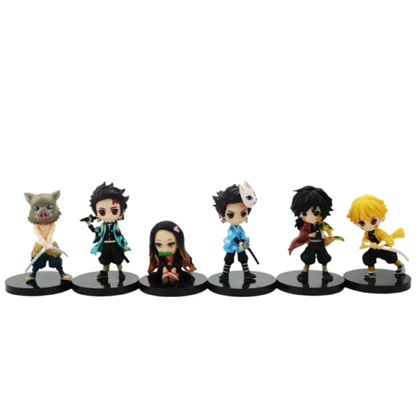 6 stk Demon Slayer Anime Figur 7cm Nezuko Tanjirou Zenitsu Inosuke Kyoujurou Kanawo Kawaii Leke Q Figur PVC Modell Gave 6PCS A