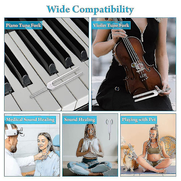 4-pack stämgaffelset (128 Hz, 256 Hz, 512 Hz, 528 Hz) med stämgaffelhammare för ljudljudvibration