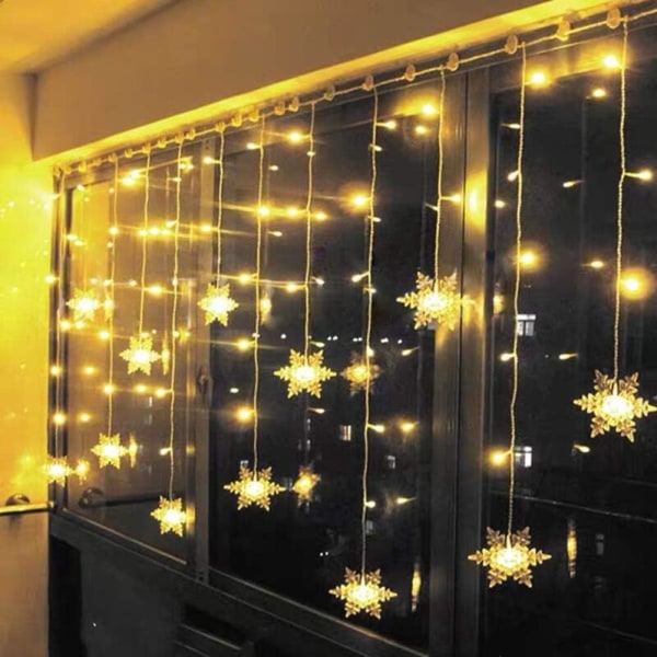 3,5 M Snowflake ljusridå, 96 LED-slingor 8 ljuslägen, fönsterdekoration, jul, bröllop, födelsedag, hem, uteplats - varmvit
