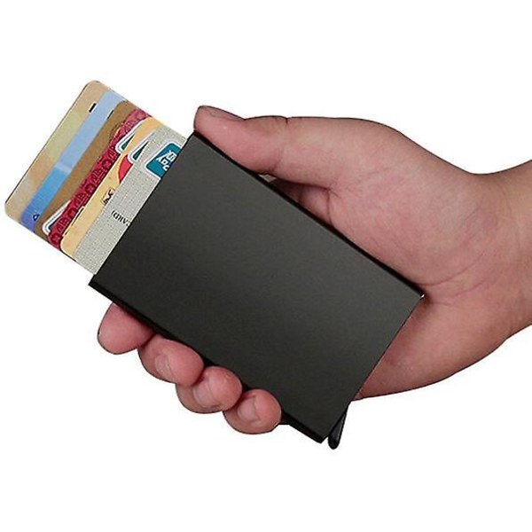 Smart RFID beskyttelse tegnebog kortholder 5 kort ægte læder 5 farver Black