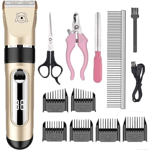 Kompatibel Pet Hair Trimmer Clipper Hund Katze Hund Clipper Pet Hair Clipper Wiederaufladbarer Haarschneider Pet Razor Dog Trimmer Kit mit 6 Kämmen_SSDLV