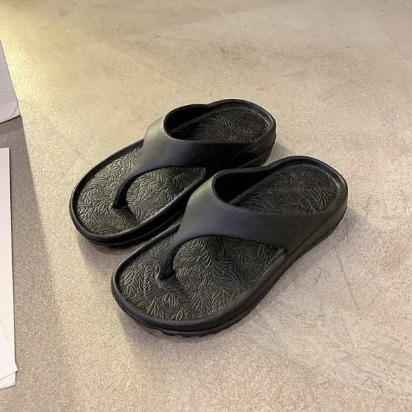 Flip flops for kvinner mote åpen tå sklisikre tøfler polstret tykk såle Black 37-38 yards