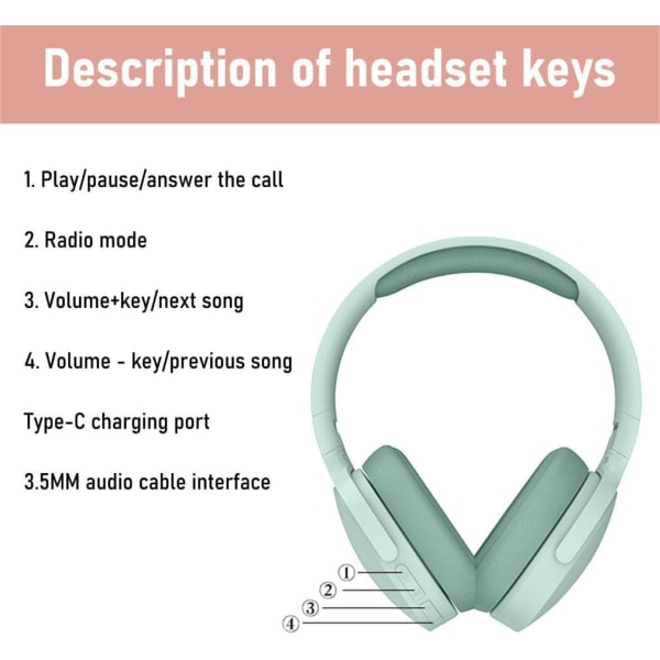 Bluetooth-hovedtelefoner Over-Ear Letvægts Trådløse Hovedtelefoner Hi-Fi Stereo Foldbare til Spil, Løb, Rejser