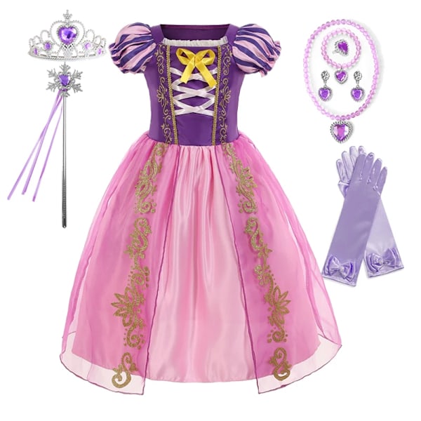 Rapunzelklänning för flickor, utklädningsklänning, fantasy, barnkalas, prinsesskostym, barn, halloween, lila paljetter, meshkläder Rapunzel A Set02-KL Rapunzel A Set02 9-10T(Tag150)