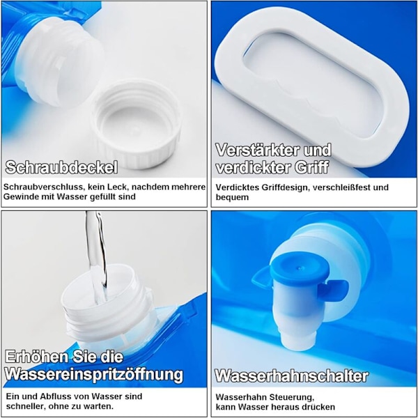 4-pack 10L hopfällbar vattenflaska med kran, bärbar flexibel vattendunk för dricksvatten, hopfällbar vattenpåse för utomhuskamera -AD12--O-