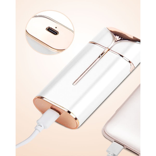 Elektrisk hårklippare rakhyvel för damer med dubbelt huvud （USB-laddning）（Vit/guld）（med ljus）