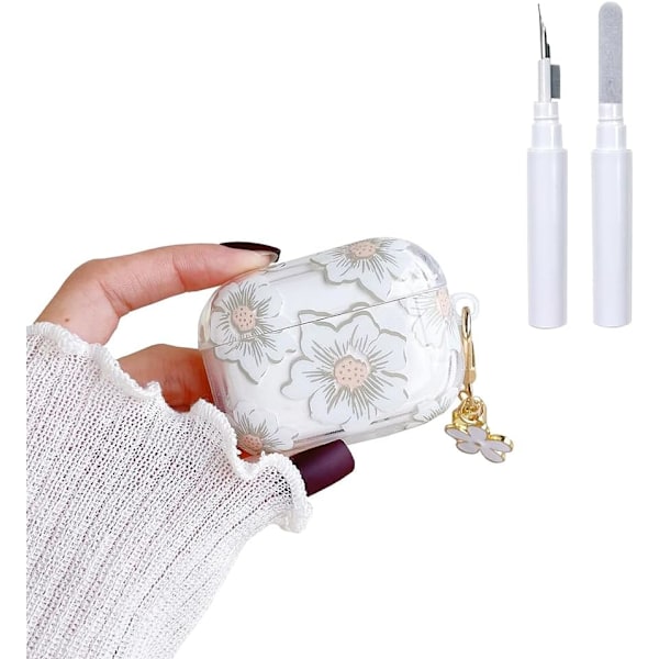 AirPods 4. sukupolven kotelolle avaimenperällä+puhdistussetillä, Söpö Läpinäkyvä Glitter Kukka Kukka Suojaava Kuulokekotelo, Pehmeä Läpinäkyvä