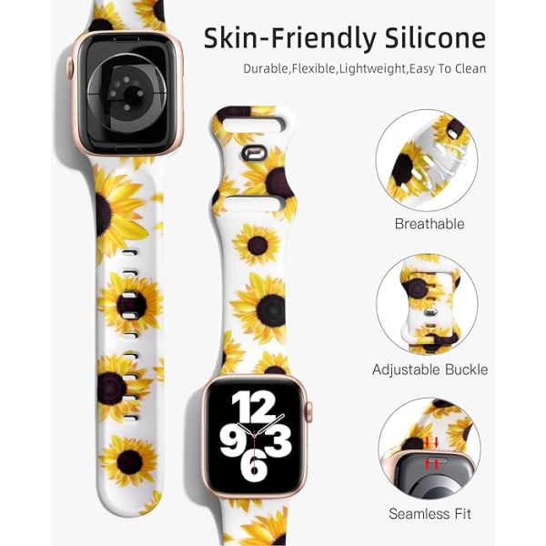 Blomsteransigtsrem til Apple Watch-rem 38mm 40mm 41mm til kvinder, blødt silikone trykt mønster til iWatch-serien, 38mm/40mm/41mm.