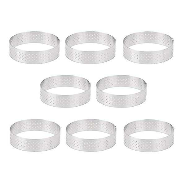 8 stk. 8 cm Tærteringe i Rustfrit Stål, Fransk Dessertmousse, Frugttærte, Tærtering, Quichekageform (haoyi