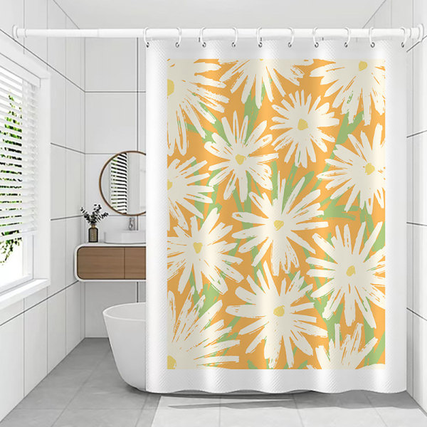 Duschdraperier med abstrakt konstväxt mit duschdraperiringar antibakteriell tvättbar 90cm*180cm