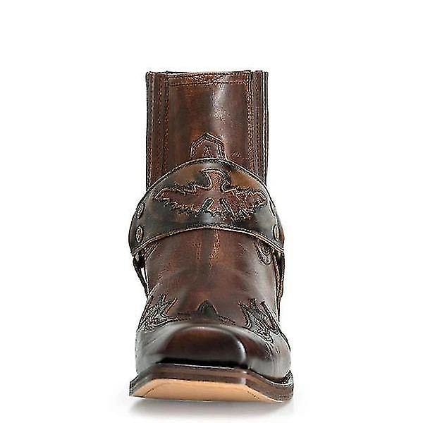 Lännenbootsit Miehille Vintage Kirjaillut Bootsit Neliökärkiset Kirjaillut Lyhyet Bootsit Musta Black 43