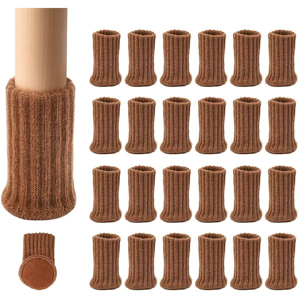 24 par (Brun) Halkfria stickade möbelstrumpor för stolsben, förhindrar repor och minskar buller, rör sig lätt, Brun