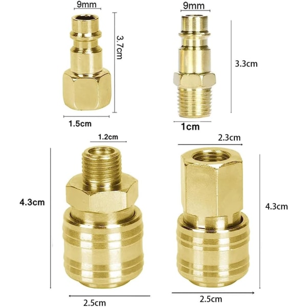 10 kpl kompressorin pikaliitin 1/4\" kompressori paineilmakompressori letkukytkennät uros naaraskytkin, kulta