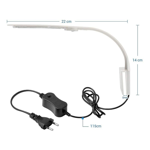 Akvariebelysningsklemme, ultra-slank akvariebelysning med hvitt og blått lys, 24 LED-akvariebelysning