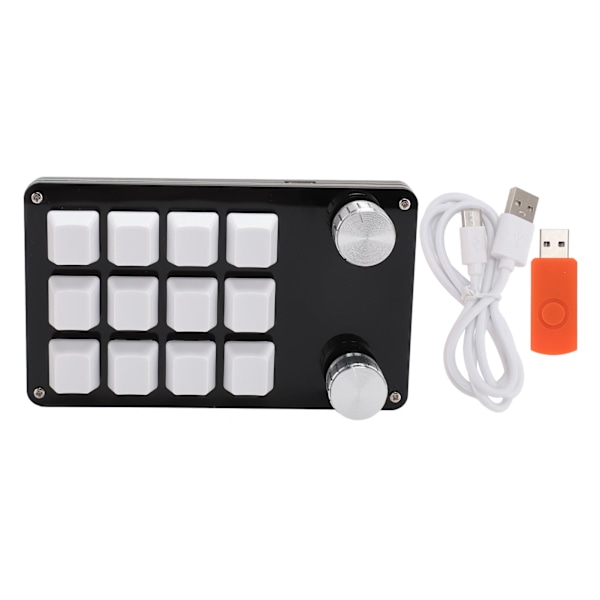 Mini 12-tasters tastatur med 2 knotter Blå bryter Tilpasset programmering Hot Swappable Mekanisk Gaming Tastatur Keypad Linjeseparasjon Hvit