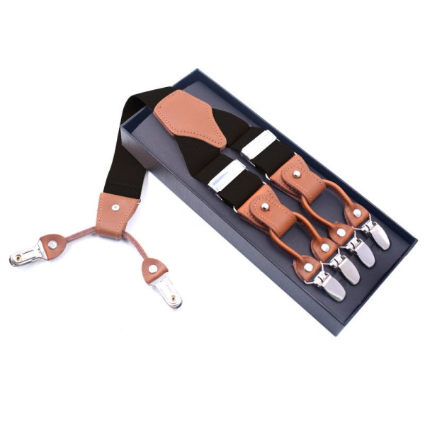 Herrar hängslen -3,5 cm breda justerbara hängslen med 6 clips för casual elastiska band klädtillbehör