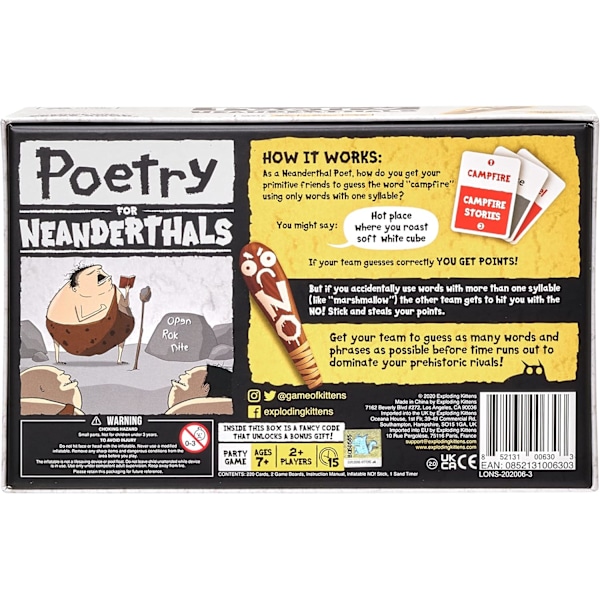 Poetry for Neanderthals från Exploding Kittens - Kortspel för vuxna, tonåringar och barn - Roliga familjespel-PO-