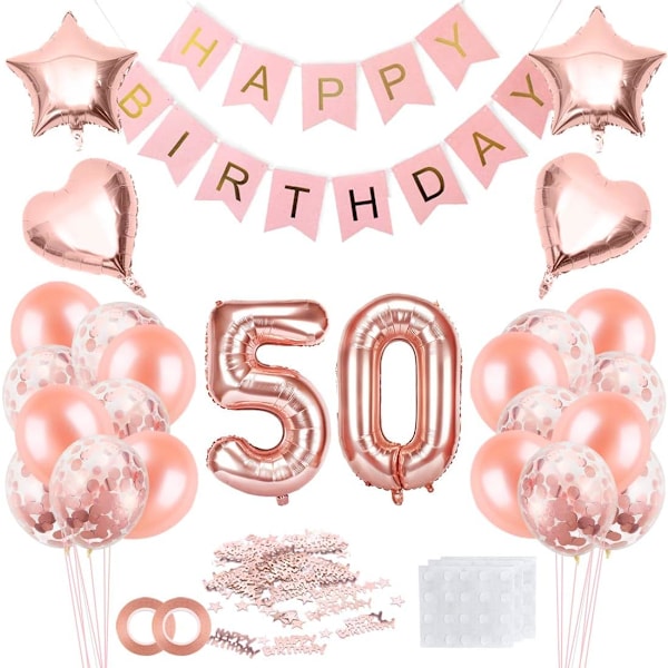 50-årsdag ballong för tjej, roséguld 50 ballong, 50 år ros