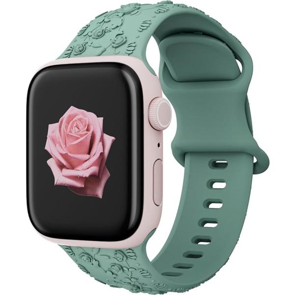 Floral Engraved Straps for Apple Watch 40mm 38mm 41mm Women，Soft Silicone Elegant Rose Pattern Replacement Bracelet for