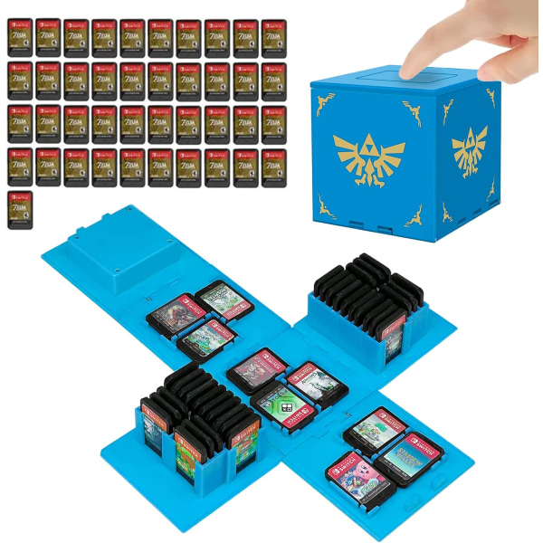 Spilletui for Nintendo Switch, Spilletui med stor kapasitet, 41 plasser Switch Game Storage Pouch, Squeeze to Viking (Blå Z)