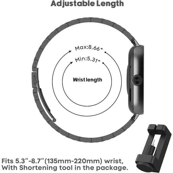 Kompatibel Rem for Xiaomi Redmi Watch 4/Xiaomi Mi Band 8 Pro, Rustfritt Stål Erstatningsarmbånd Justerbar Spenne Rem for.