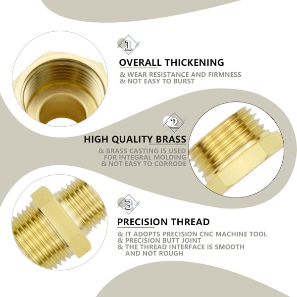 st 3/8" BSP utvändig gänga x 1/2" BSP mässingsreducer sexkantsgänga rörkopplingar