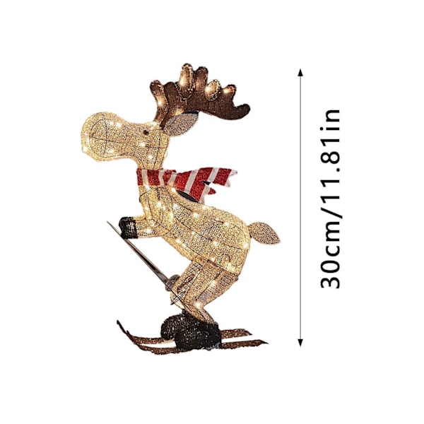 Ulkokäyttöön tarkoitettu joulufiguuri LED Hiihtävä Hirvi Puutarhakoriste Ornamentti 30cm【mo】