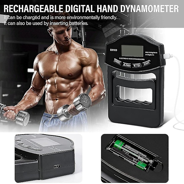 Gripstyrketestare, 180 kg Digital Handdynamometer Gripstyrkemätare USB LCD-skärm Hand