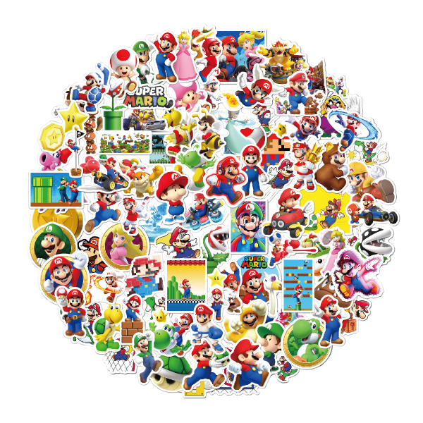 100st Mario väggtatuering Mario & vänner fritid nöje väggtatuering barnrum väggklistermärke Mario 3D-effekt klistermärke