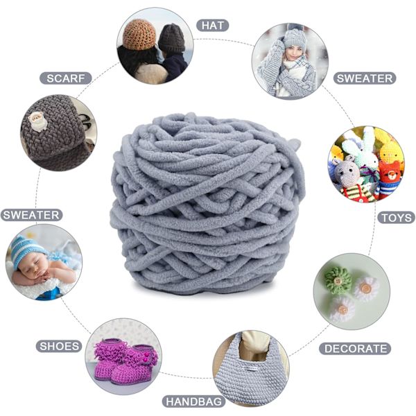 Stickgarn 4x Stickgarn för Virkning, Mjukt Chunky Garn för Garnprojekt grey