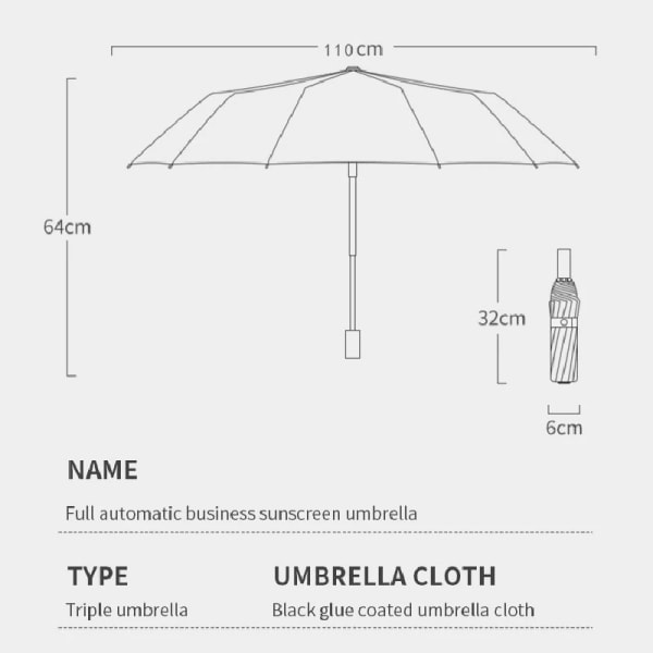 Xiaomi 12 Bone Yksivärinen Automaattinen sateenvarjo Valo Kokoontaitettava Suurikokoinen aurinkosuoja UV-suoja black