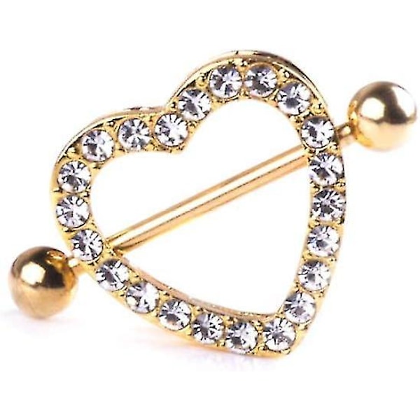 1 stk. To Lag Brystpiercinger Sexy Dame Bryst Hjerte Rhinestone Skinnende Mote Smykker Gullkant Striper{GKS}