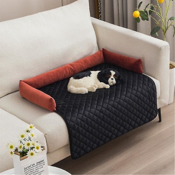 Velvet Medium Pet Couch Sofa Bed, Slip Resistant, Waterproof, With 3-sides Cushions, Couch Protector