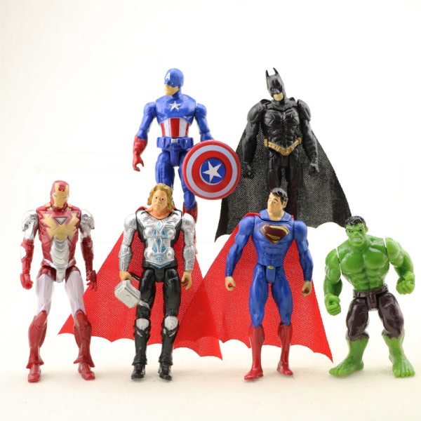 6st/set Marvel DC Superhjälte Actionfigur Leksaker Superman Iron-man Captain America Batman Hulk Thor Lekset PVC Dockor Leksaker Barn 9cm