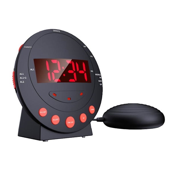 Højlydt Vækkeur med Seng Vibrator Vibrerende Vækkeur med Blinkende Lys Justerbar Lysstyrke Snooze