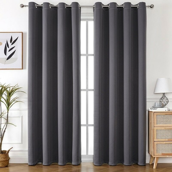 Mörkläggningsgardiner termiska anti-kyla värmeisolerande, 150x200 cm Modern design med öljetter, mörkgrå, 1 styck