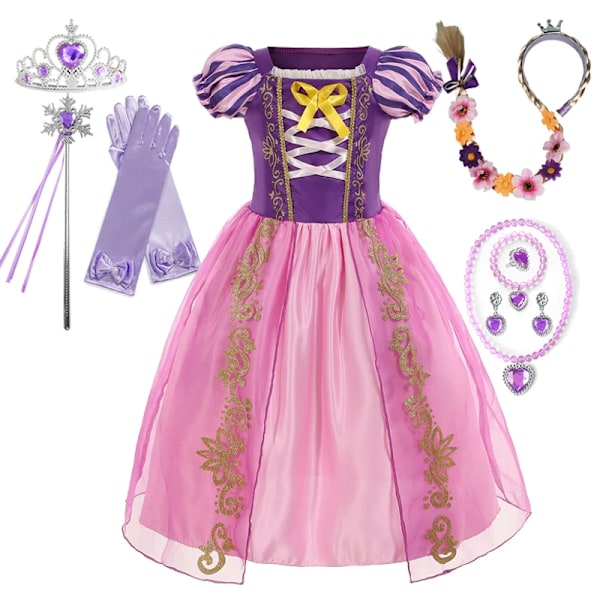 Rapunzelklänning för flickor, utklädningsklänning, fantasy, barnkalas, prinsesskostym, barn, halloween, lila paljett, meshkläder Rapunzel A Set03-KL Rapunzel A Set03 3T(Tag110)