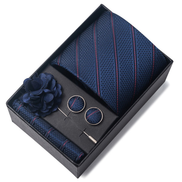 Högklassigt slipset för män med manschettknappar och ficknäsduk och boutonniere 9