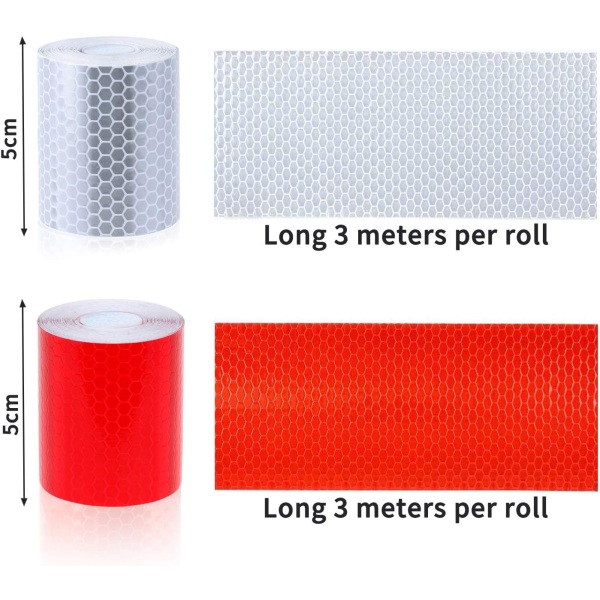 Reflekterende tape, 5cm * 3m Reflekterende sikkerhetsteip Sterkt reflekterende sikkerhetspåminnelsesverktøy for veitransportanlegg, hvit. 2 stk