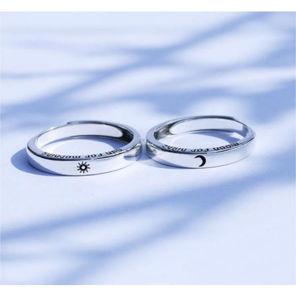 Sol og Måne Ring Sølv Par Ring (925 Sterling Sølv) (öppna justerbara partnerringar) (for at gøre en flickvän pojkvän)