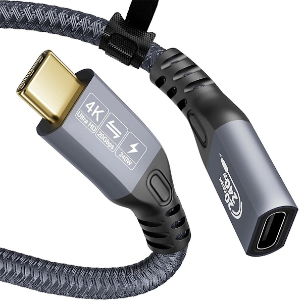 USB-förlängningskabel 4K-kabel Typ-C hane till hona förlängning Ultra HD 20 Gbps 240 W data snabb HD-överföringsledning 1 m