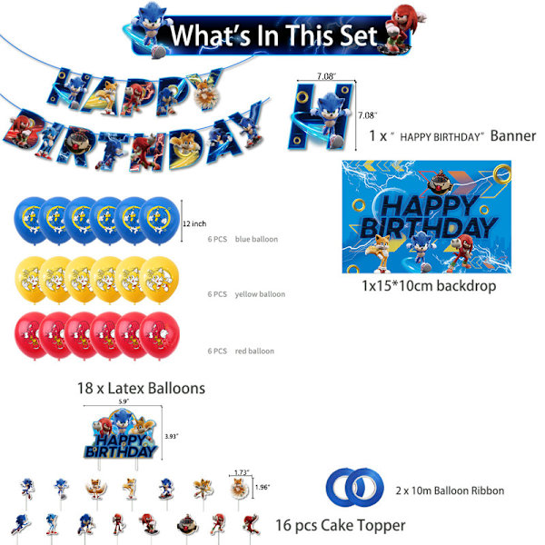 Sonic Syntymäpäiväteema Juhlakoriste Sarjakuva Vedä Lippu Lisäys Ilmapallosetti B