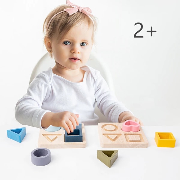 Montessori Baby Pussel Silikonleksaker Geometrisk Form Pusselbräda Matchande Spel Pedagogiska Inlärningsleksaker Livsmedelskvalitet Silikon A