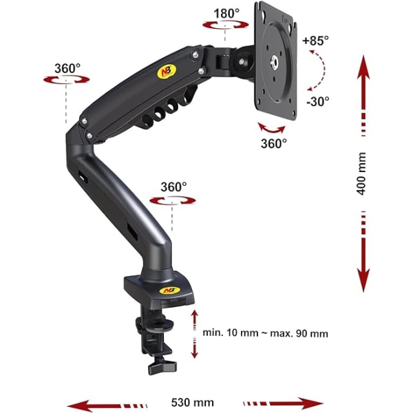 PC-skjermmonteringsarm, ergonomisk leddgassfjærarmsystem, 360° roterbar