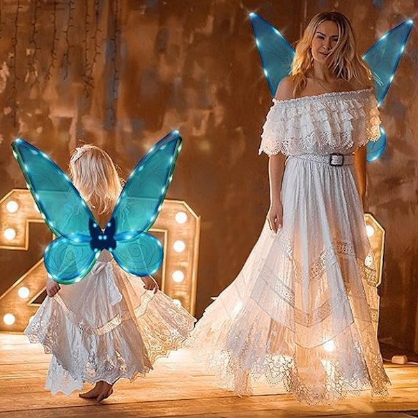 Glitterende fevinger for voksne, LED-hårbøyler og tryllestaver for eventyrfest-LN7- Trollslända blå Trollslända blå