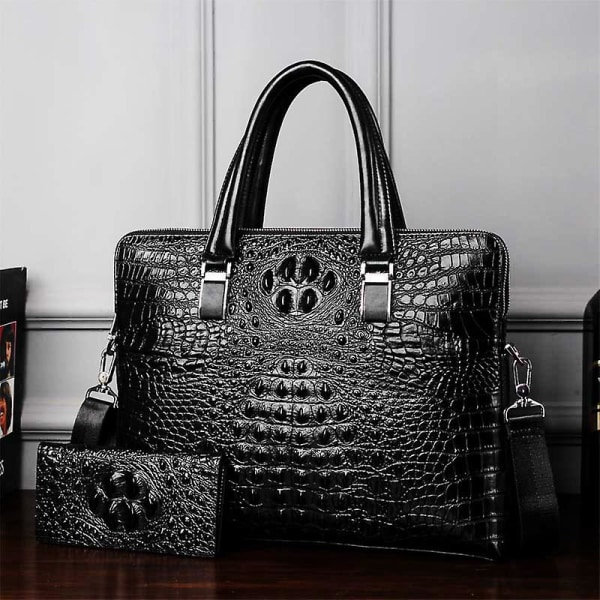 2021 New Luxury Cow Genuine Leather Business Men's Briefcase Male Shoulder Bag Alligator Messenger Bag Tote Computer Handbag