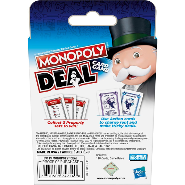 Monopoly Deal - Nopea korttipeli perheille, lapsille 8-vuotiaille ja sitä vanhemmille, 2-5 pelaajalle