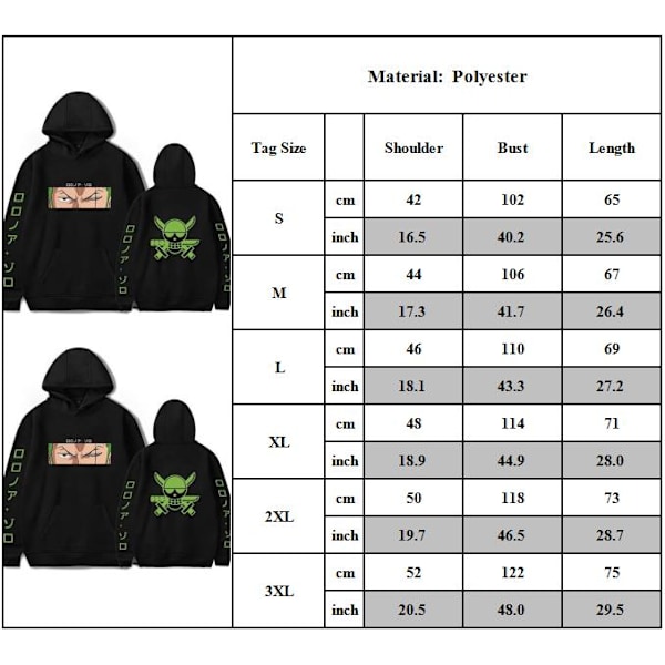 Anime One Piece Zoro Vinter Hoodie Midouzi Casual Höst Långärmad Tröja