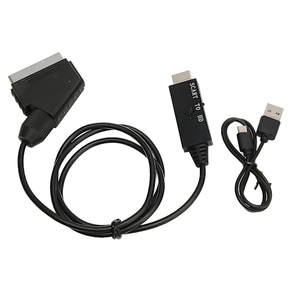 1080P HD SCART till HDMI-omvandlare Adapterkabel för ljudvideo, DC 5V