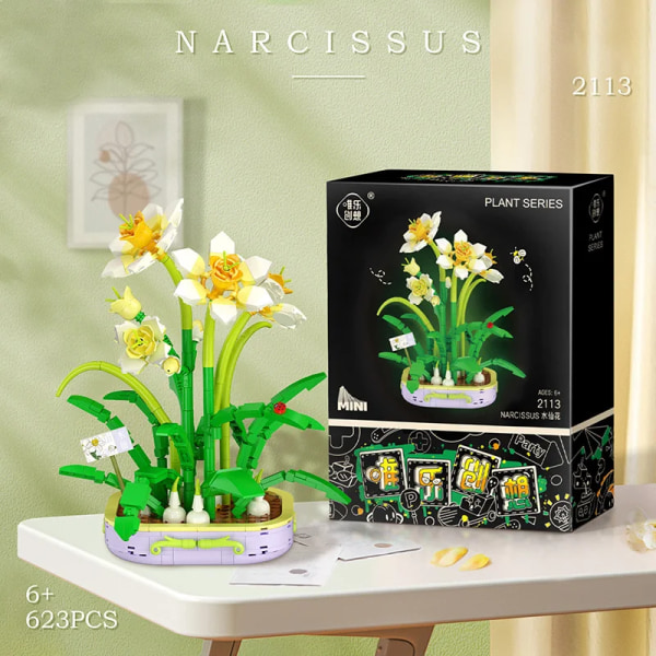 Narcissus Blomster Byggeklodser Pottet Bonsai Blokke Legetøj Hjem Dekoration DIY Blomster Mursten Puslespil Legetøj Til Børn Pige Gave 2113